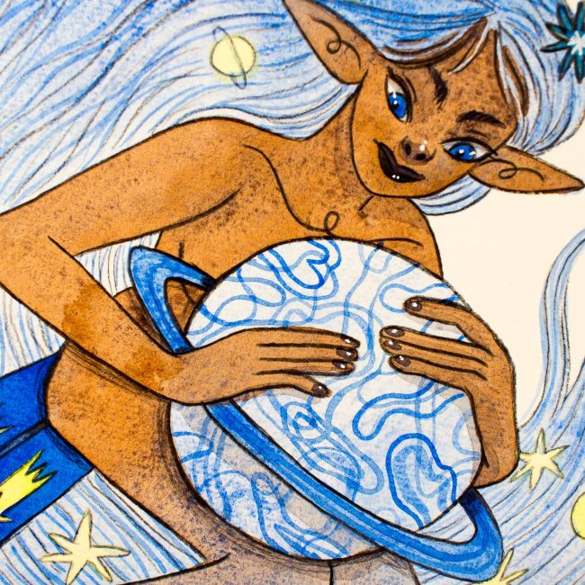 Illustration originale Mermay bleu cobalt